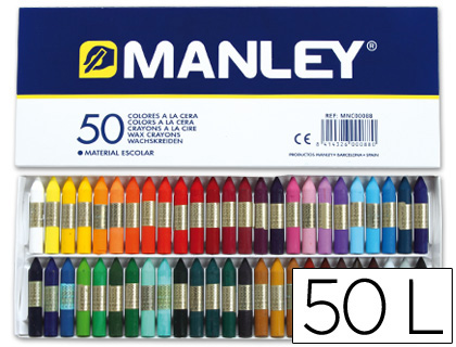 LAPICES CERA MANLEY CAJA DE 50 COLORES SURTIDOS