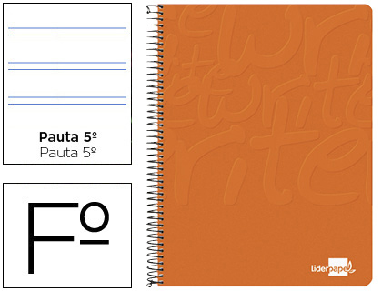 CUADERNO ESPIRAL LIDERPAPEL FOLIO WRITE TAPA BLANDA 80H 60GR PAUTA 2,5 MM CON MARGEN COLOR NARANJA