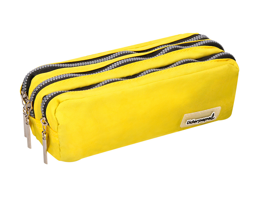 BOLSO ESCOLAR LIDERPAPEL PORTATODO RECTANGULAR 3 BOLSILLOS AMARILLO PASTEL 185X80X70 MM