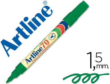 ROTULADOR ARTLINE MARCADOR PERMANENTE EK-70 VERDE PUNTA REDONDA 1.5 MM PAPEL METAL Y CRISTAL