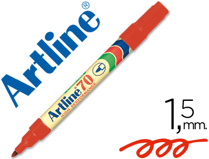 ROTULADOR ARTLINE MARCADOR PERMANENTE EK-70 ROJO PUNTA REDONDA 1.5 MM PAPEL METAL Y CRISTAL