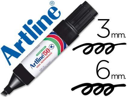 ROTULADOR ARTLINE MARCADOR PERMANENTE EK-50 NEGRO PUNTA BISELADA 6 MM PAPEL METAL Y CRISTAL