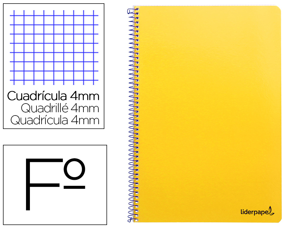 CUADERNO ESPIRAL LIDERPAPEL FOLIO SMART TAPA BLANDA 80H 60GR CUADRO 4MM CON MARGEN COLOR AMARILLO