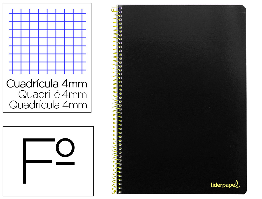 CUADERNO ESPIRAL LIDERPAPEL FOLIO SMART TAPA BLANDA 80H 60GR CUADRO 4MM CON MARGEN COLOR NEGRO