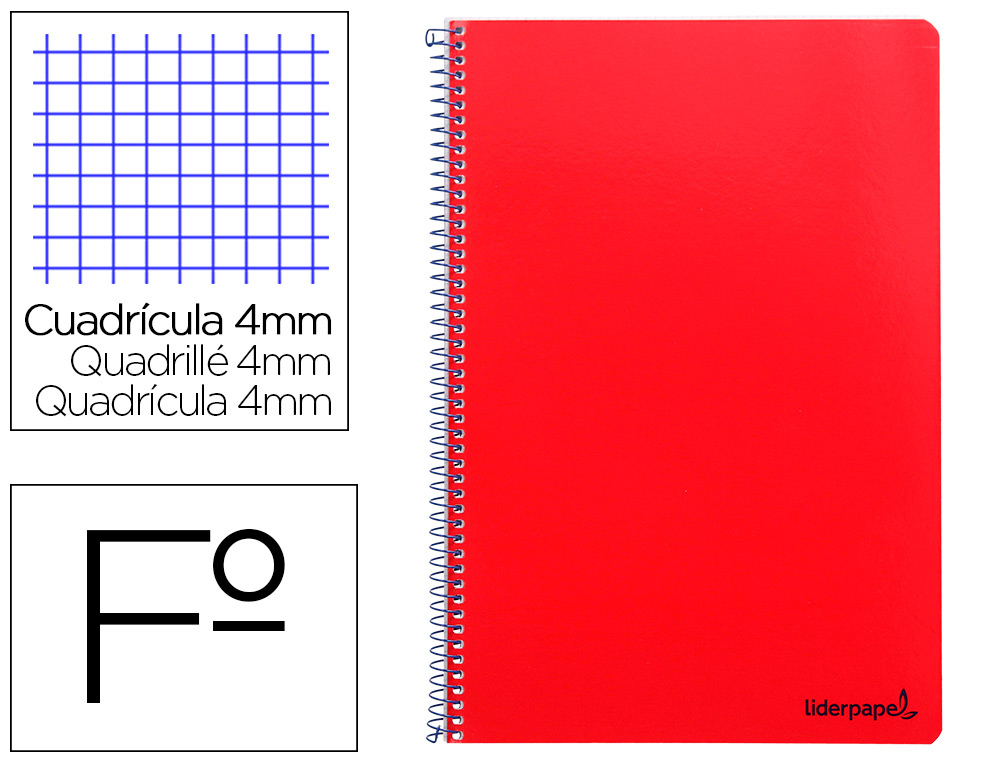 CUADERNO ESPIRAL LIDERPAPEL FOLIO SMART TAPA BLANDA 80H 60GR CUADRO 4MM CON MARGEN COLOR ROJO