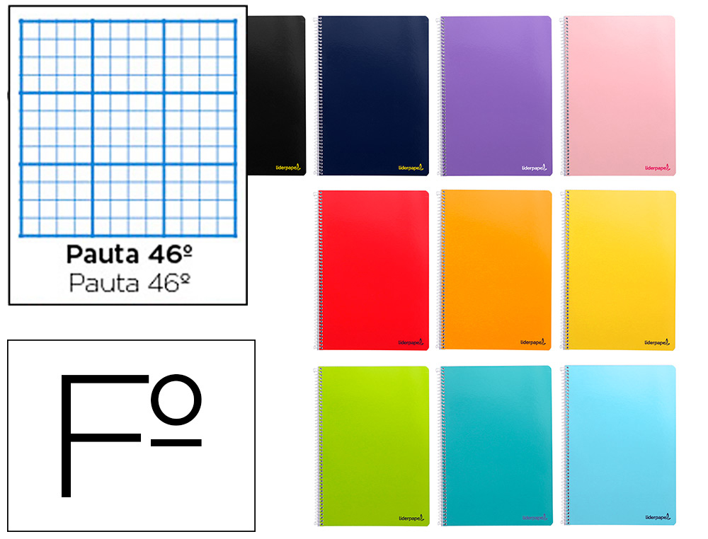 CUADERNO ESPIRAL LIDERPAPEL FOLIO SMART TAPA BLANDA 80H 60GR RAYADO N 46 COLORES SURTIDOS