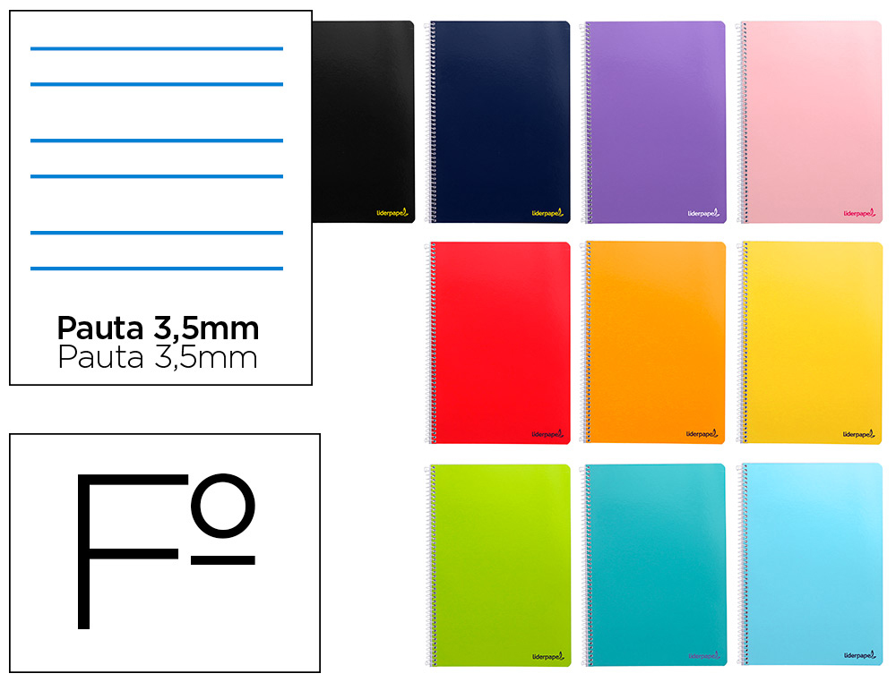 CUADERNO ESPIRAL LIDERPAPEL FOLIO SMART TAPA BLANDA 80H 60GR RAYADO MONTESSORI 3,5MM CON MARGEN COLORES SURTIDOS