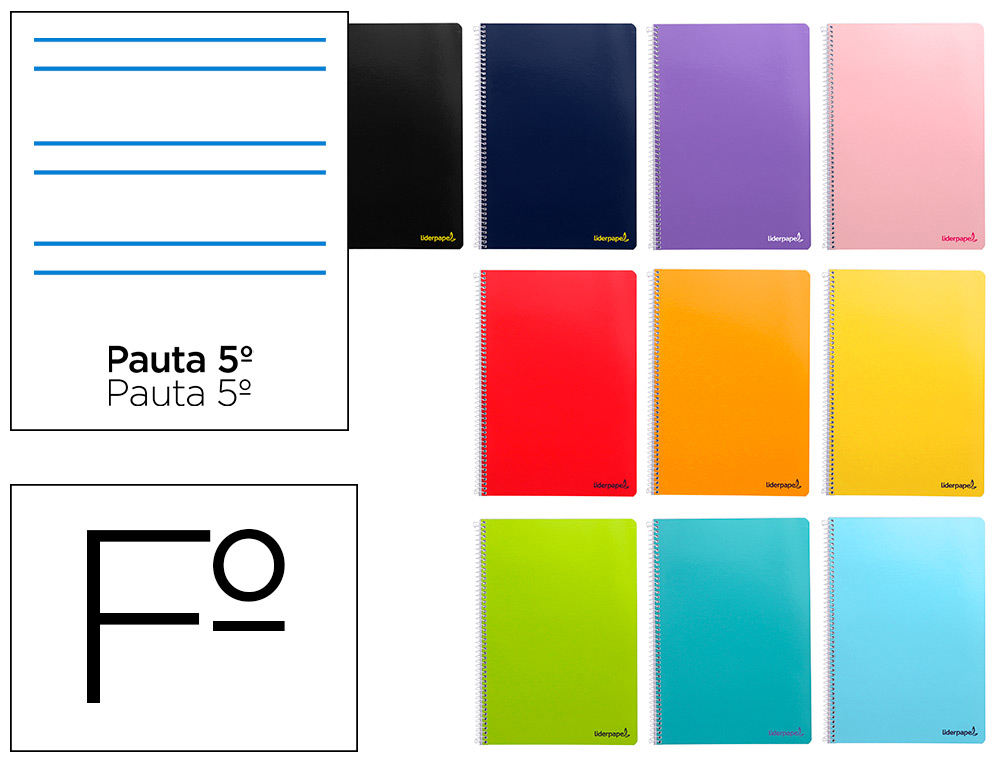 CUADERNO ESPIRAL LIDERPAPEL FOLIO SMART TAPA BLANDA 80H 60GR RAYADO MONTESSORI 5MM CON MARGEN COLORES SURTIDOS