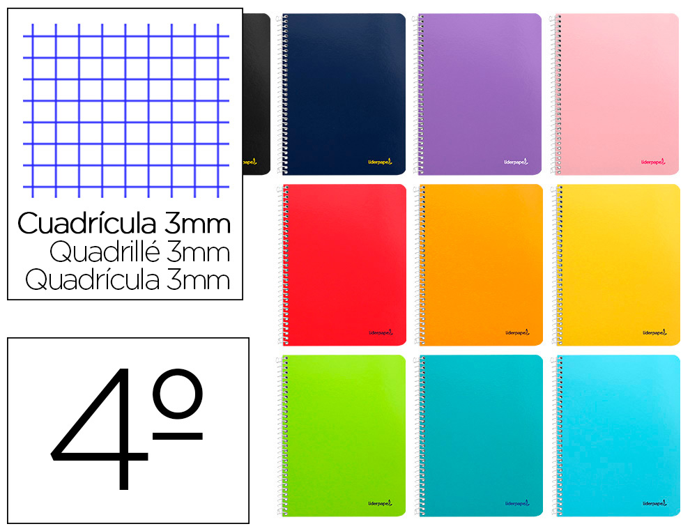 CUADERNO ESPIRAL LIDERPAPEL CUARTO SMART TAPA BLANDA 80H 60GR 3MM CON MARGEN COLORES SURTIDOS