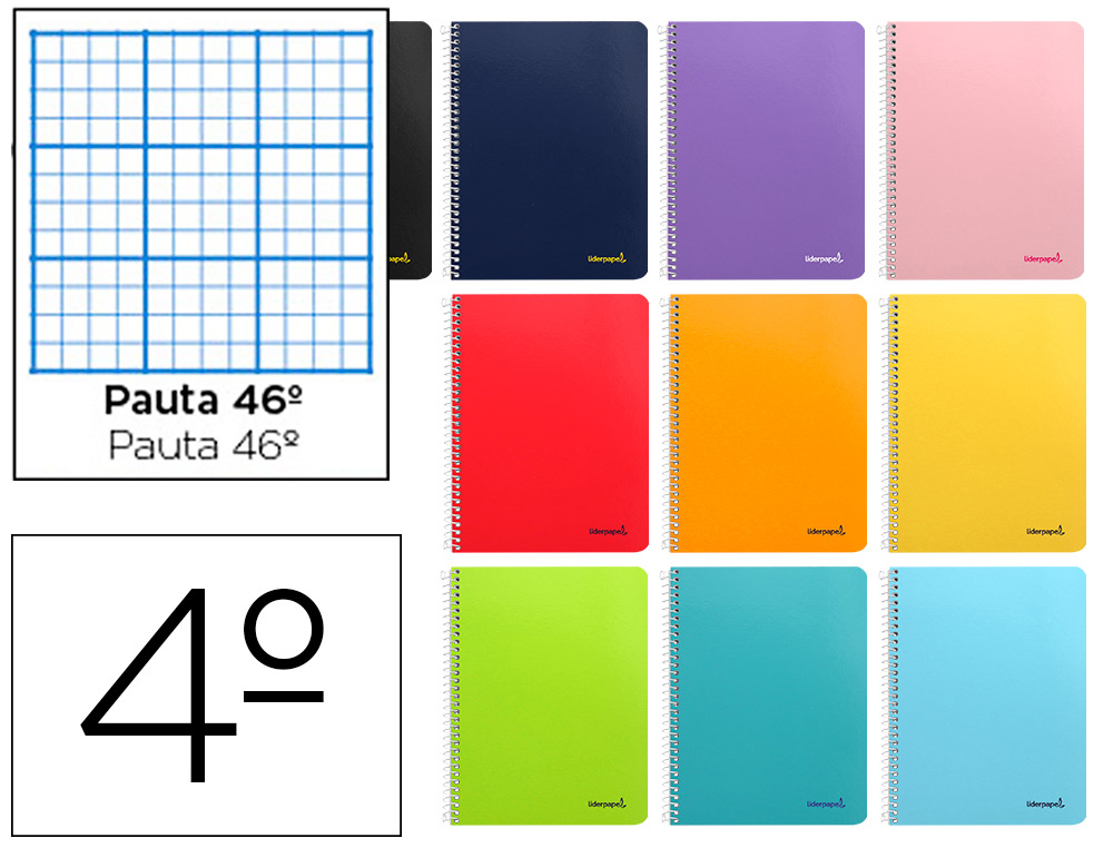 CUADERNO ESPIRAL LIDERPAPEL CUARTO WITTY TAPA DURA 80H 75GR RAYADO N 46 COLORES SURTIDOS