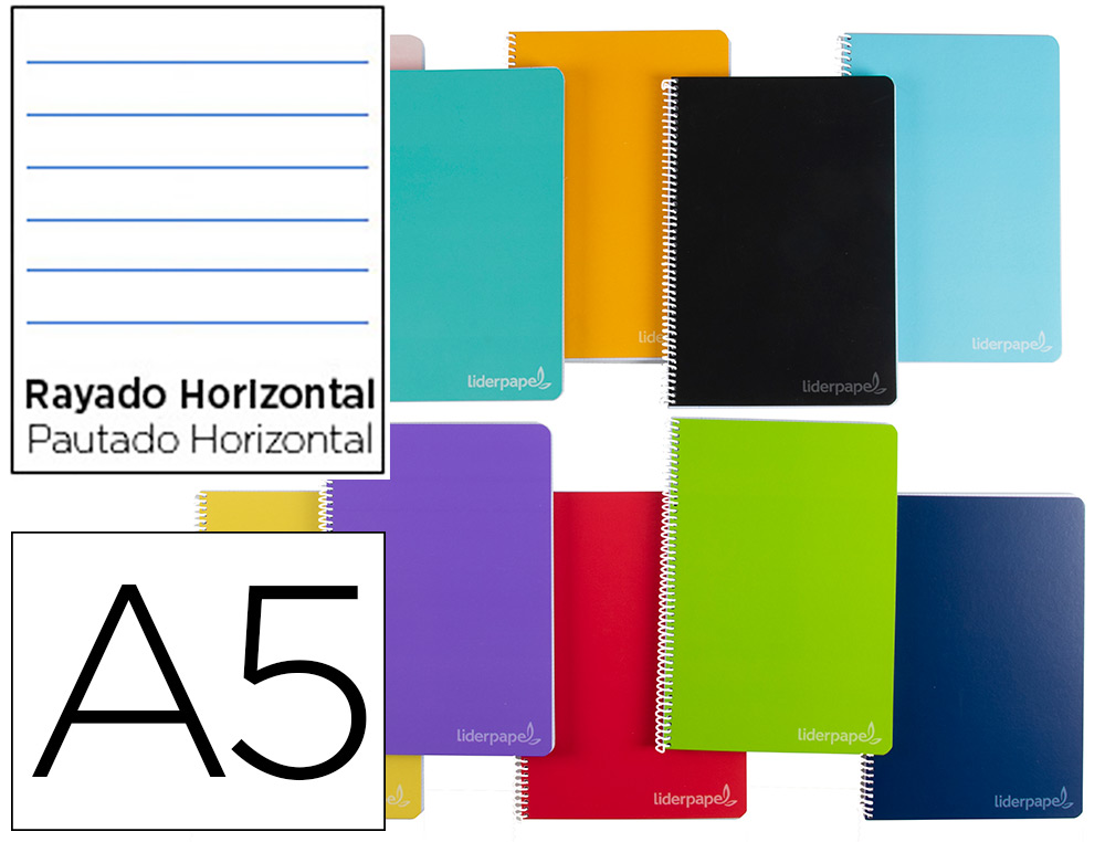 CUADERNO ESPIRAL LIDERPAPEL A5 MICRO WITTY TAPA DURA 140H 75GR HORIZONTAL 8MM 5 BANDAS 6 TALADROS COLORES SURTIDOS