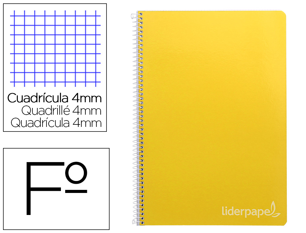 CUADERNO ESPIRAL LIDERPAPEL FOLIO WITTY TAPA DURA 80H 75GR CUADRO 4MM CON MARGEN COLOR AMARILLO