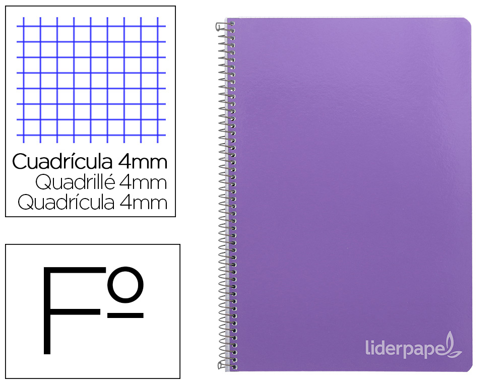 CUADERNO ESPIRAL LIDERPAPEL FOLIO WITTY TAPA DURA 80H 75GR CUADRO 4MM CON MARGEN COLOR VIOLETA