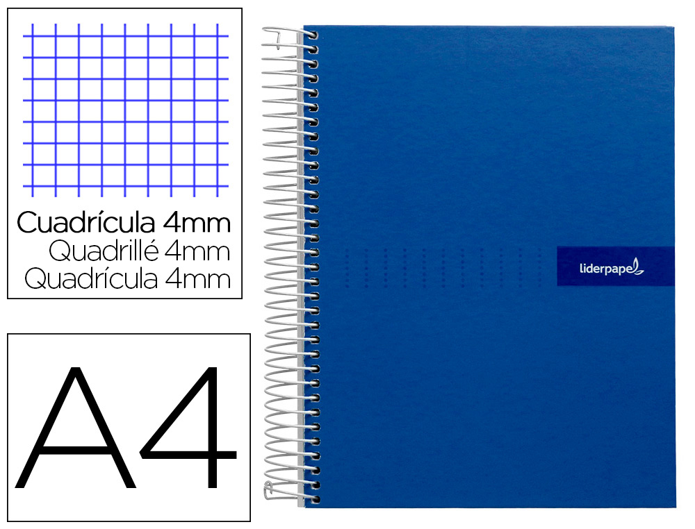 CUADERNO ESPIRAL LIDERPAPEL A4 CRAFTY TAPA FORRADA 80H 90 GR CUADRO 4MM CON MARGEN COLOR AZUL MARINO