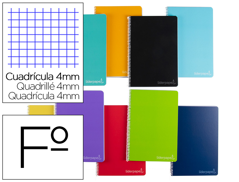 CUADERNO ESPIRAL LIDERPAPEL FOLIO WITTY TAPA DURA 140 H 75GR CUADRO 4MM CON MARGEN COLORES SURTIDOS