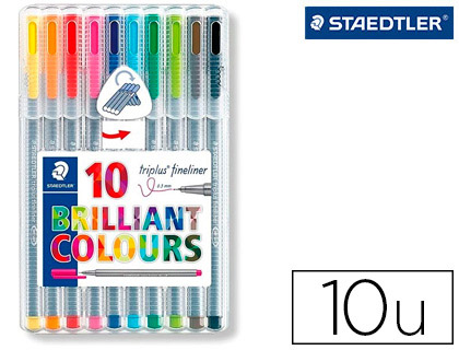 ROTULADOR STAEDTLER TRIPLUS BROADLINER 338 ESTUCHE PLASTICO DE 10 UNIDADES COLORES SURTIDOS