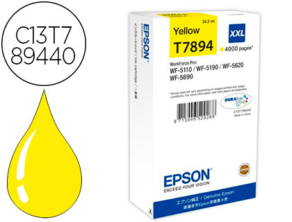 INK-JET EPSON T7894XXL WF-5110 / 5190 / 5620 / 5690 AMARILLO ALTA CAPACIDAD