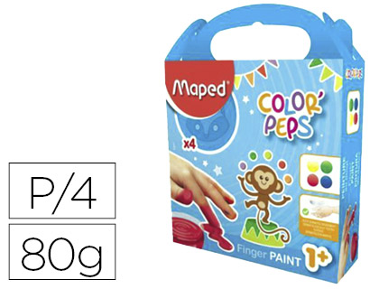 PINTURA A DEDOS MAPED COLOR PEPS CAJA DE 4 BOTES COLORES SURTIDOS 80 GR