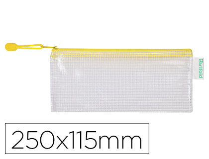 BOLSA MULTIUSOS TARIFOLD PVC 250X115 MM APERTURA SUPERIOR CON CREMALLERA PORTABOLIGRAFO Y CORREA COLOR AMARILLO