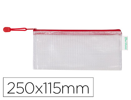 BOLSA MULTIUSOS TARIFOLD PVC 250X115 MM APERTURA SUPERIOR CON CREMALLERA PORTABOLIGRAFO Y CORREA COLOR ROJO