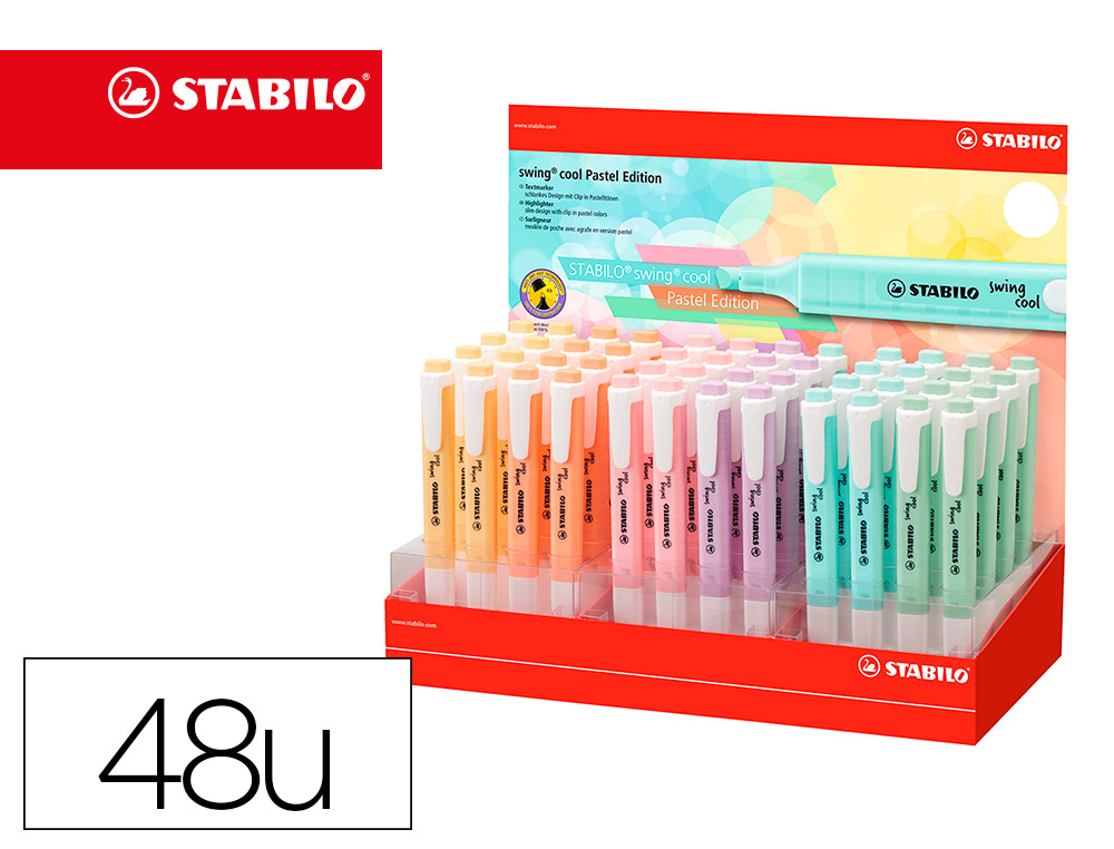 ROTULADOR STABILO FLUORESCENTE FINO SWING COOL PASTEL EXPOSITOR DE 48 UNIDADES COLORES SURTIDOS