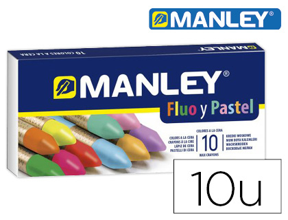 LAPICES CERA MANLEY FLUOR Y PASTEL CAJA DE 10 COLORES SURTIDOS