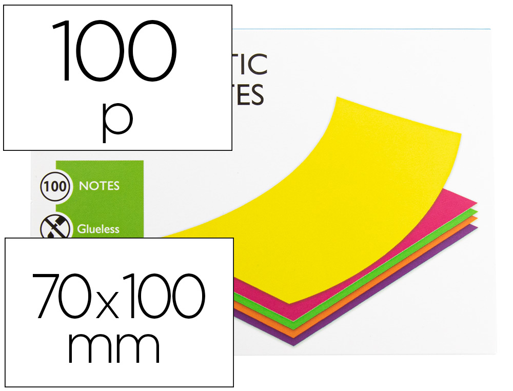 BLOC DE NOTAS ELECTROSTATICAS QUITA Y PON Q-CONNECT 70X100 MM 100 HOJAS 5 COLORES FLUORESCENTES