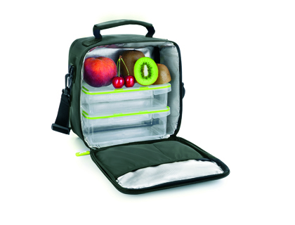 BOLSA PORTA ALIMENTOS IBILI LUNCH AWAY GREEN TERMICA ASA 2 RECIPIENTES TAPA HERMETICA Y BANDEJA 22X22X12 CM