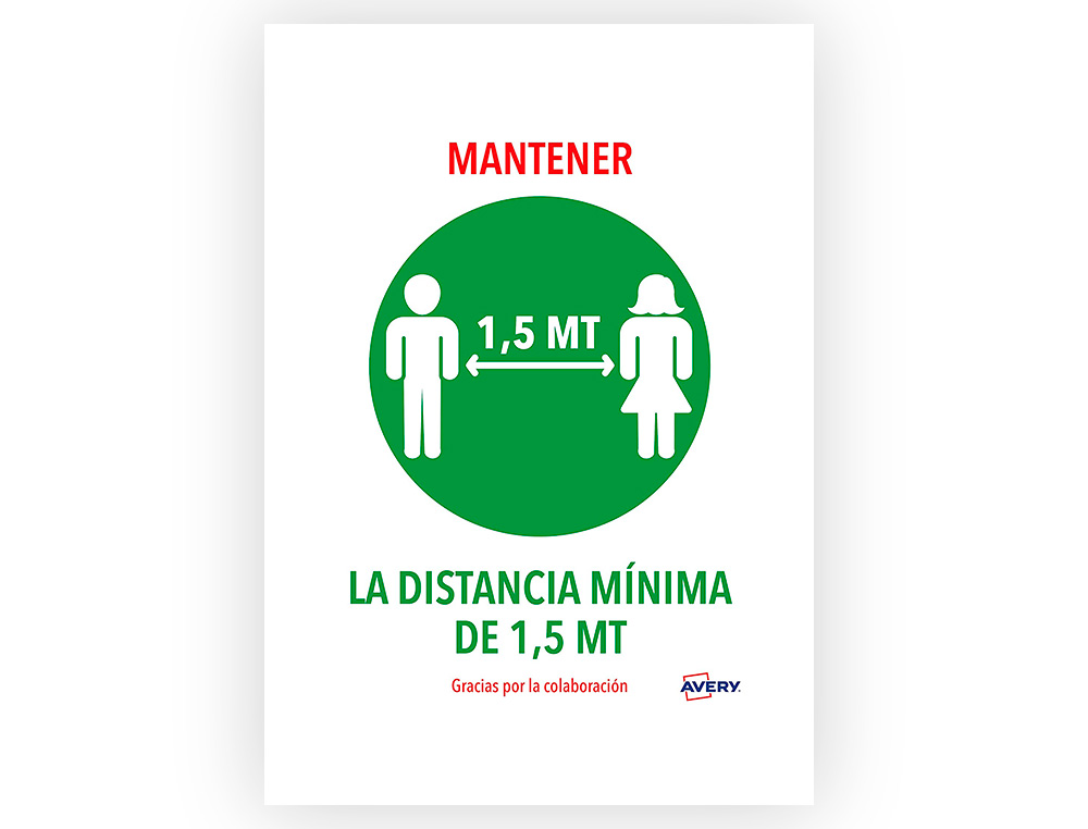 SEAL ADHESIVA AVERY MANTENER DISTANCIA MININA DE 1,5 MT DIN A4 RESISTENTE A LOS RAYOS UV PACK DE 2 UNIDADES