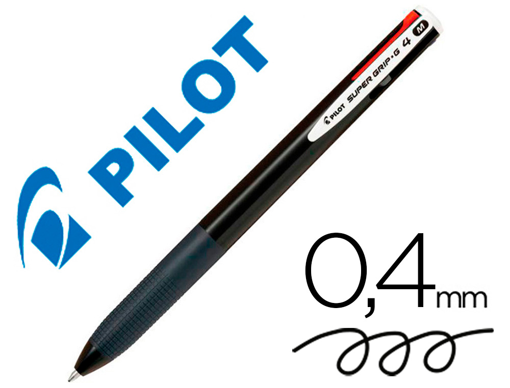 BOLIGRAFO PILOT SUPER GRIP G 4 COLORES RETRACTIL SUJECION DE CAUCHO TINTA BASE DE ACEITE CUERPO COLOR NEGRO