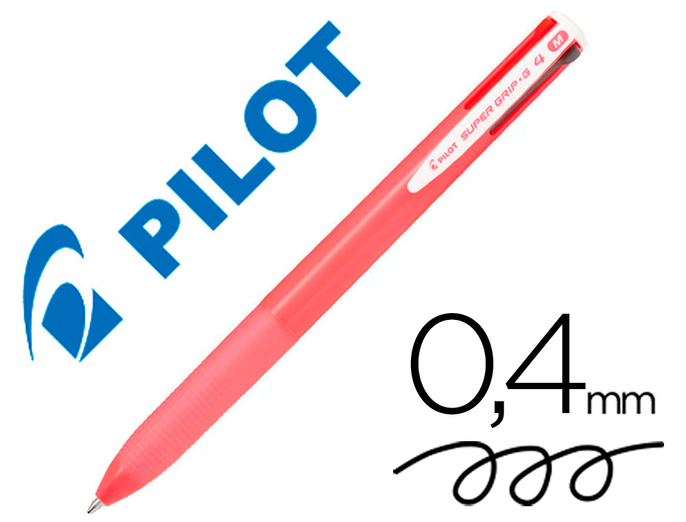 BOLIGRAFO PILOT SUPER GRIP G 4 COLORES RETRACTIL SUJECION DE CAUCHO TINTA BASE DE ACEITE CUERPO COLOR ROSA