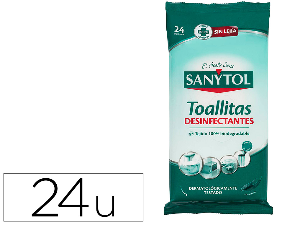 TOALLITA DESINFECTANTE SANYTOL BIODEGRADABLE PAQUETE DE 30 UNIDADES