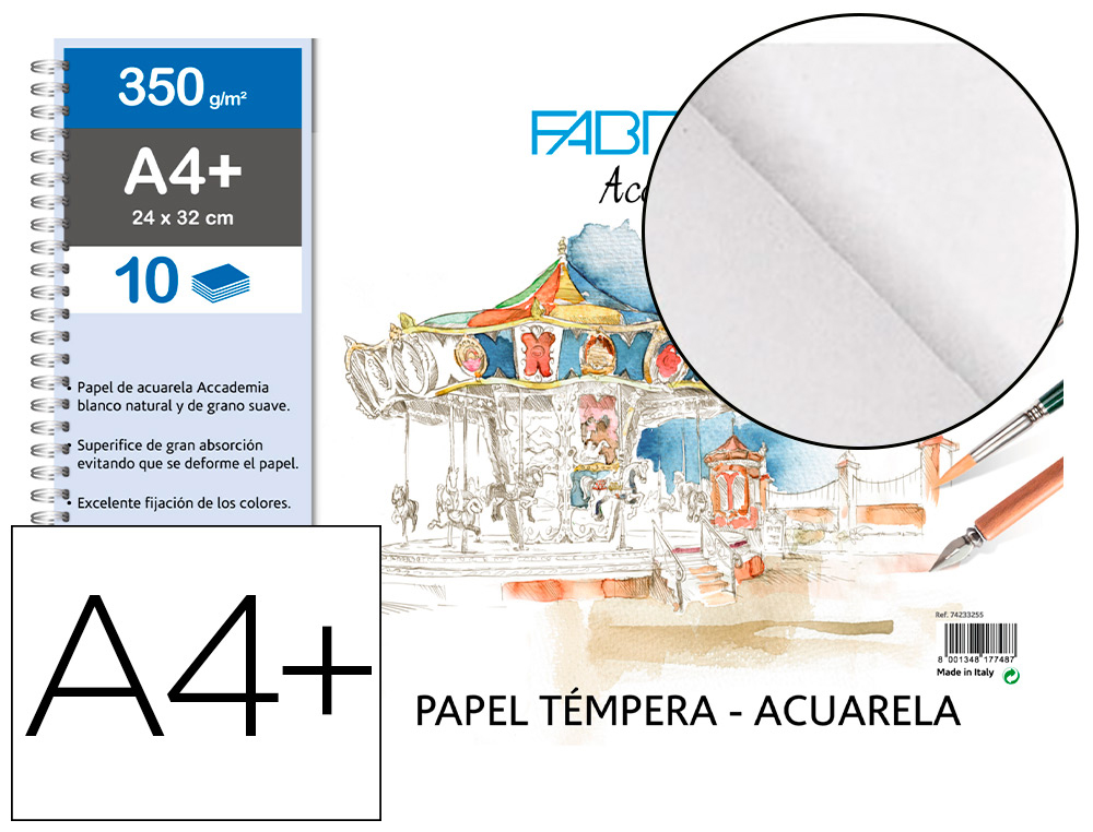 BLOC DIBUJO ACUARELA SADIPAL FABRIANO ESPIRAL DIN A4+ 10 HOJAS 350 G/M2 GRANO SUAVE