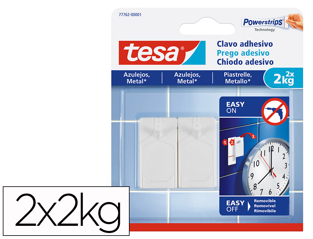 CLAVO AUTOADHESIVO TESA SUJECION HASTA 2 KG USO AZULEJOS REMOVIBLE BLISTER DE 2 UNIDADES