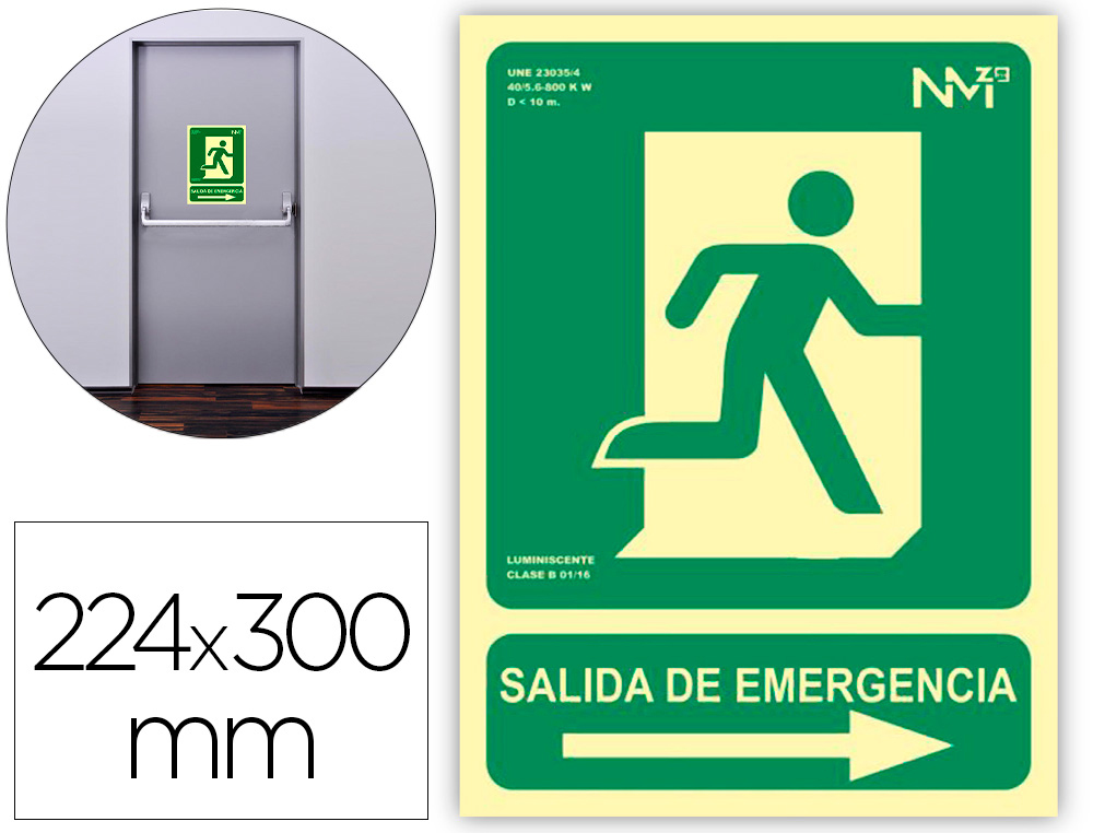 PICTOGRAMA ARCHIVO 2000 SALIDA DE EMERGENCIA DERECHA PVC VERDE LUMINISCENTE 224X300 MM