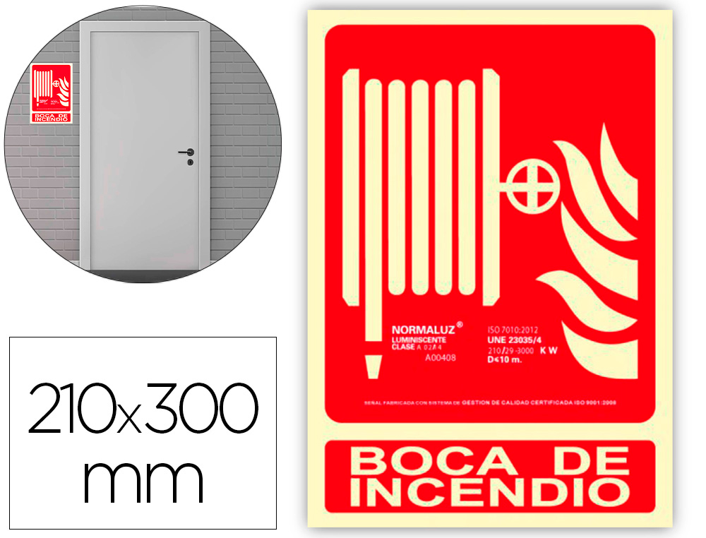 PICTOGRAMA ARCHIVO 2000 BOCA DE INCENDIO PVC ROJO LUMINISCENTE 210X300 MM