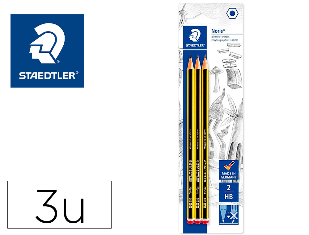 LAPICES DE GRAFITO STAEDTLER NORIS N.2 HB BLISTER DE 3 UNIDADES