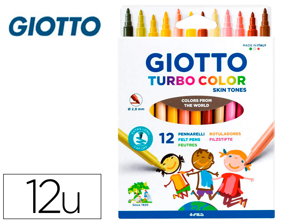 ROTULADOR GIOTTO TURBO COLOR SKIN TONES LAVABLE PUNTA BLOQUEADA CAJA DE 12 COLORES SURTIDOS