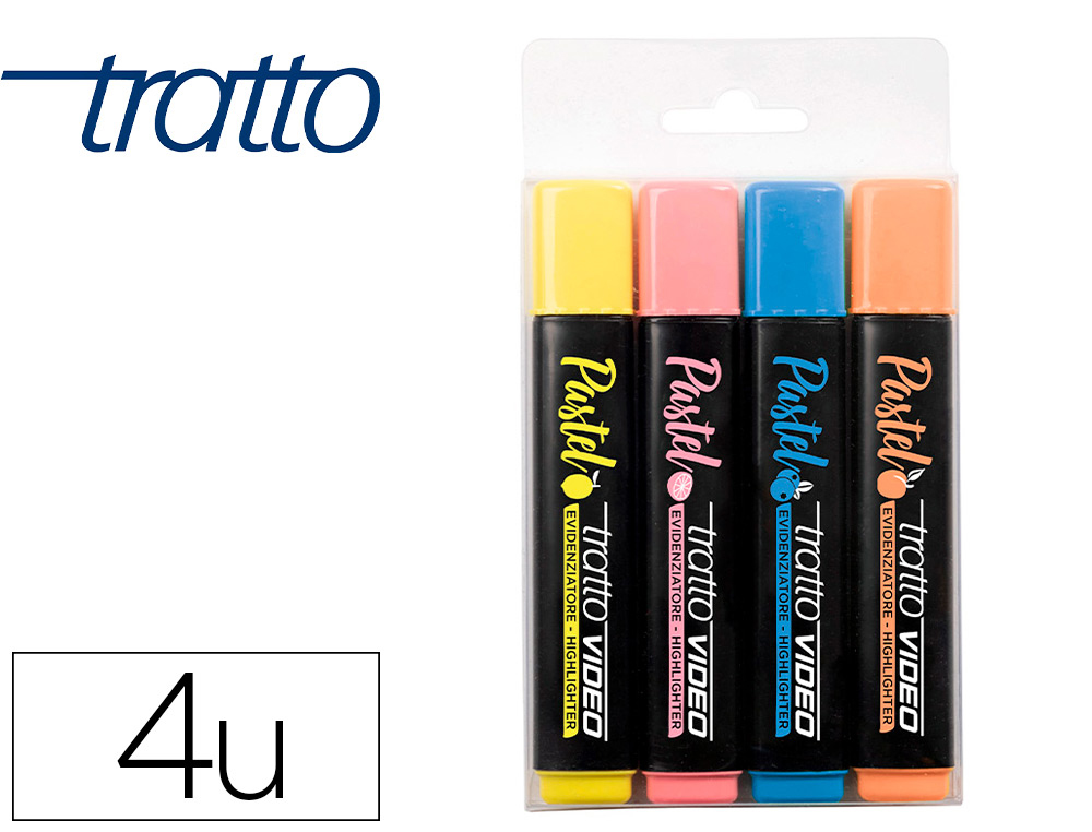 ROTULADOR TRATTO VIDEO FLUORESCENTE PASTEL BLISTER DE4 UNIDADES COLORES SURTIDOS