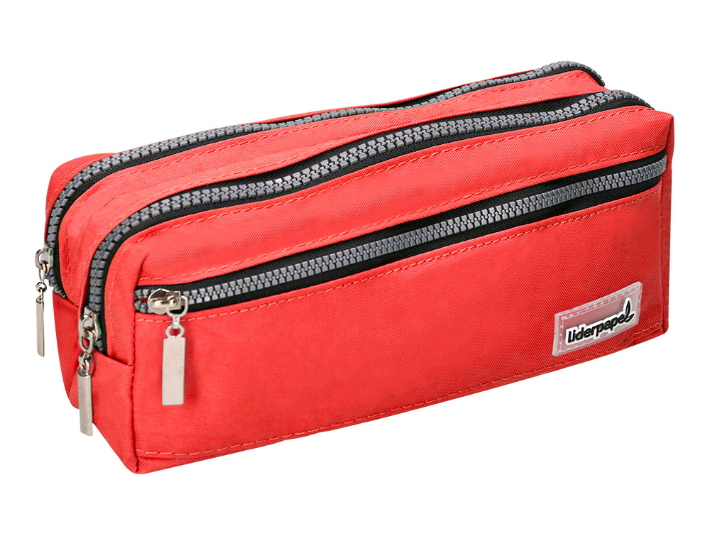 BOLSO ESCOLAR LIDERPAPEL PORTATODO RECTANGULAR 3 BOLSILLOS ROJO 210X80X85 MM