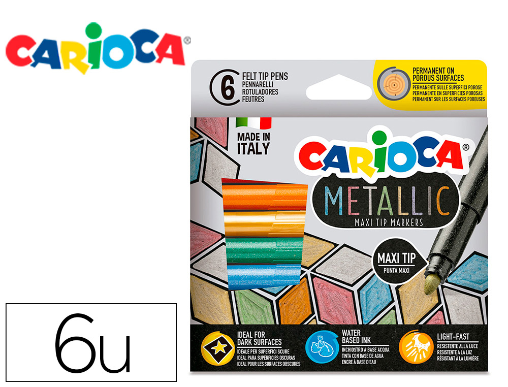 ROTULADOR CARIOCA METALLIC PUNTA MAXI 6 MM CAJA DE 6 COLORES SURTIDOS