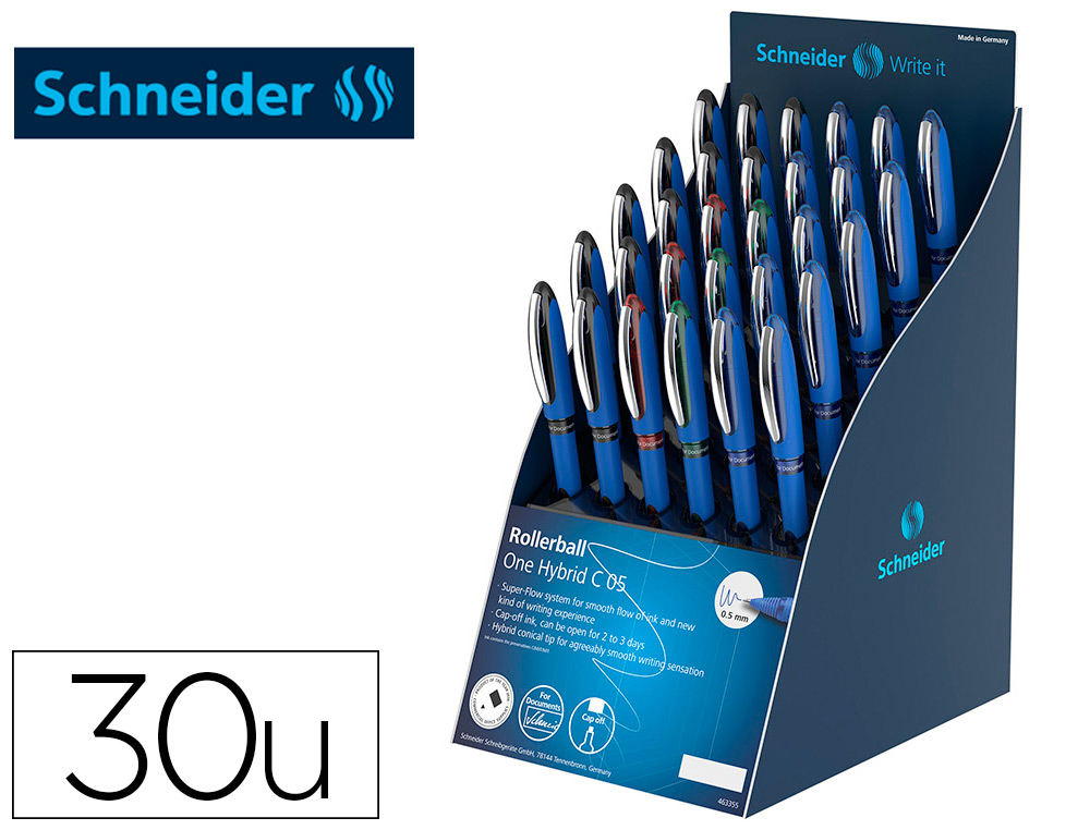 ROLLER SCHNEIDER ONE HYBRID PUNTA CONICA 0,5 MM EXPOSITOR DE 30 UNIDADES COLORES SURTIDOS 168X315X218 MM