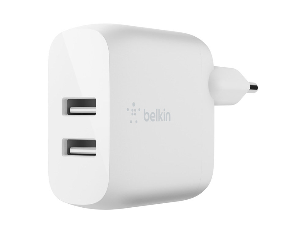 CARGADOR DOMESTICO BELKIN WCB002VFWH DOBLE USB-A BOOST CHARGE 12WX2 COLOR BLANCO