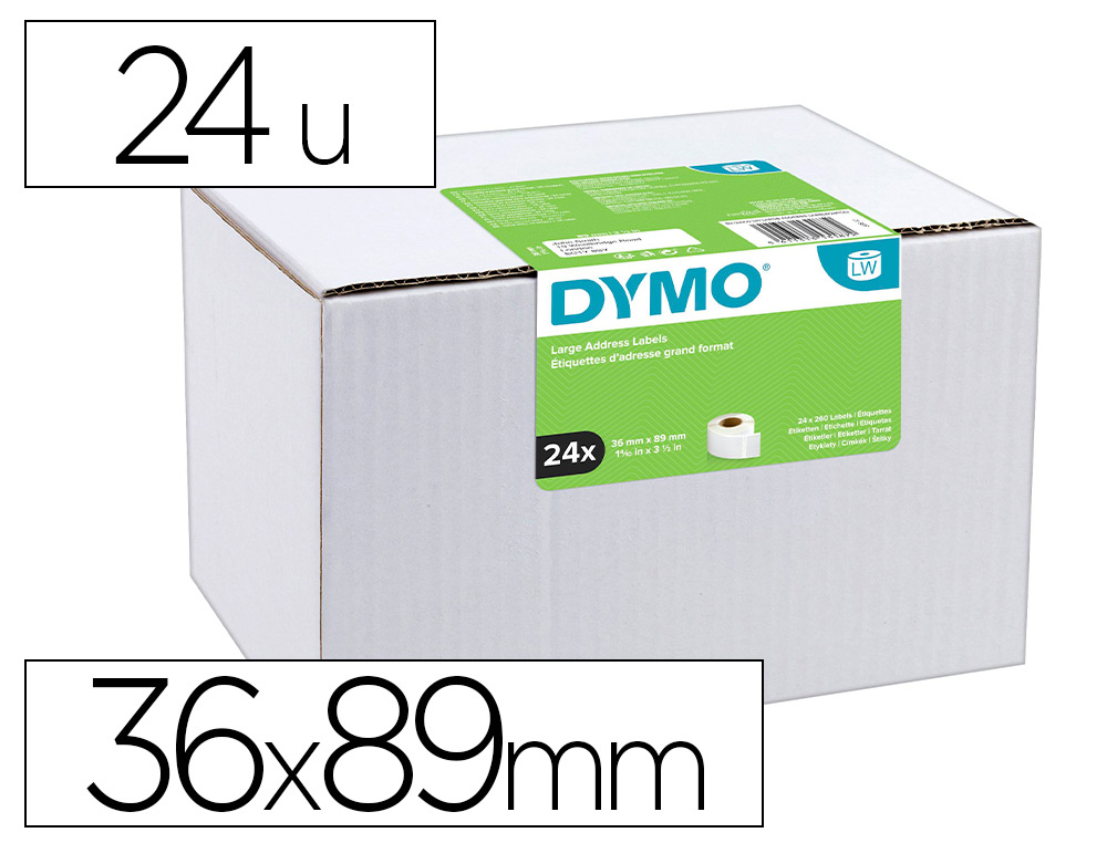 ETIQUETA ADHESIVA DYMO LABELWRITER PARA DIRECCION 36X89 MM BLANCA PACK DE 24 ROLLOS