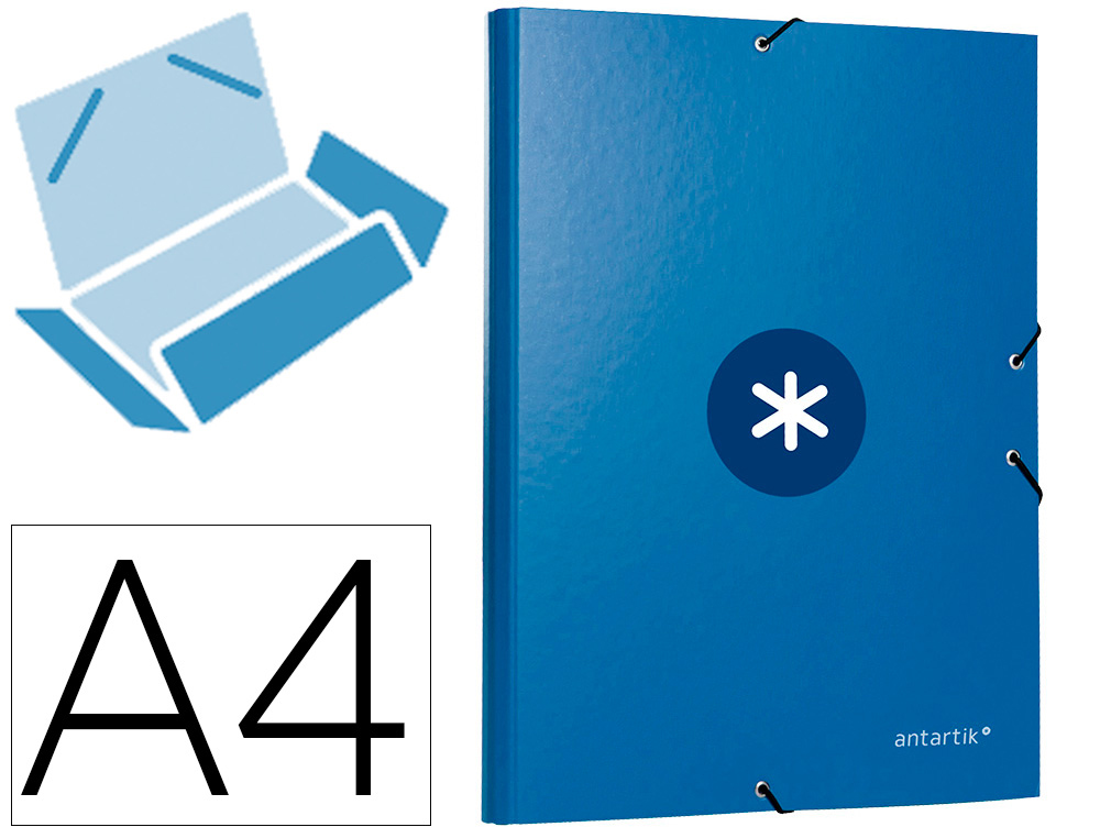 CARPETA ANTARTIK GOMAS A4 3 SOLAPAS CARTON FORRADO AZUL OSCURO