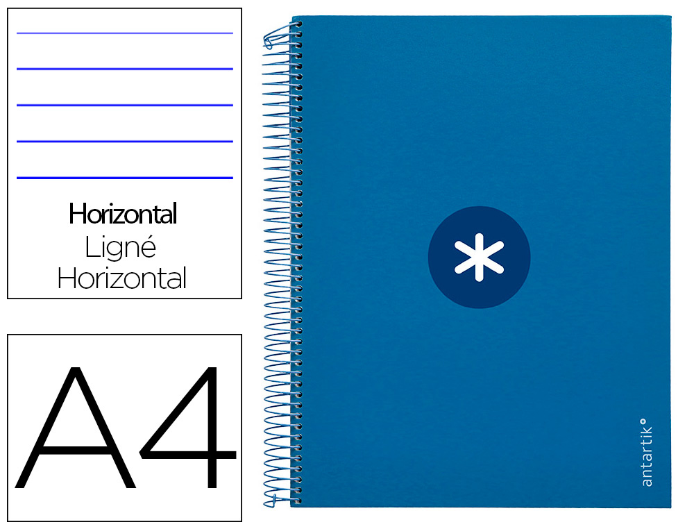 CUADERNO ESPIRAL A4 MICRO ANTARTIK TAPA FORRADA120H 100 GR HORIZONTAL 5 BANDA4 TALADROS COLOR AZUL OSCURO