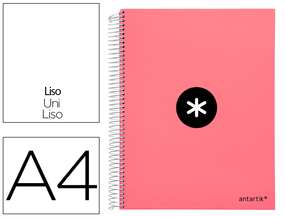 CUADERNO ESPIRAL A4 MICRO ANTARTIK TAPA FORRADA 120H 100 GR LISO 5 BANDAS 4 TALADROS COLOR CORAL