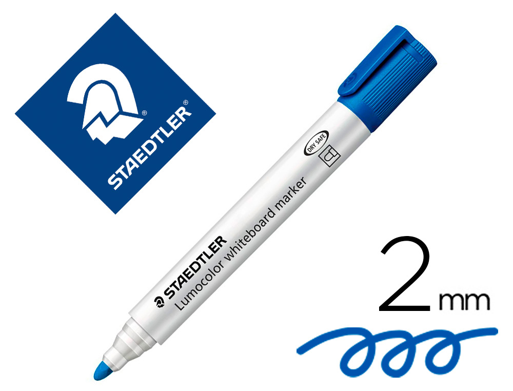 ROTULADOR STAEDTLER LUMOCOLOR 351 PARA PIZARRA BLANCA PUNTA REDONDA 2 MM RECARGABLE COLOR AZUL