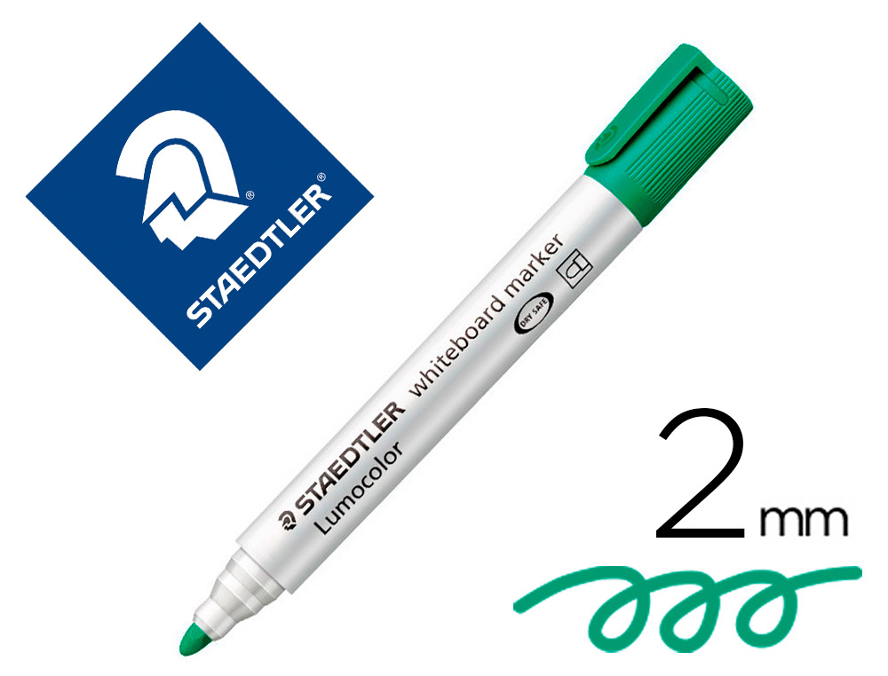 ROTULADOR STAEDTLER LUMOCOLOR 351 PARA PIZARRA BLANCA PUNTA REDONDA 2 MM RECARGABLE COLOR VERDE CLARO