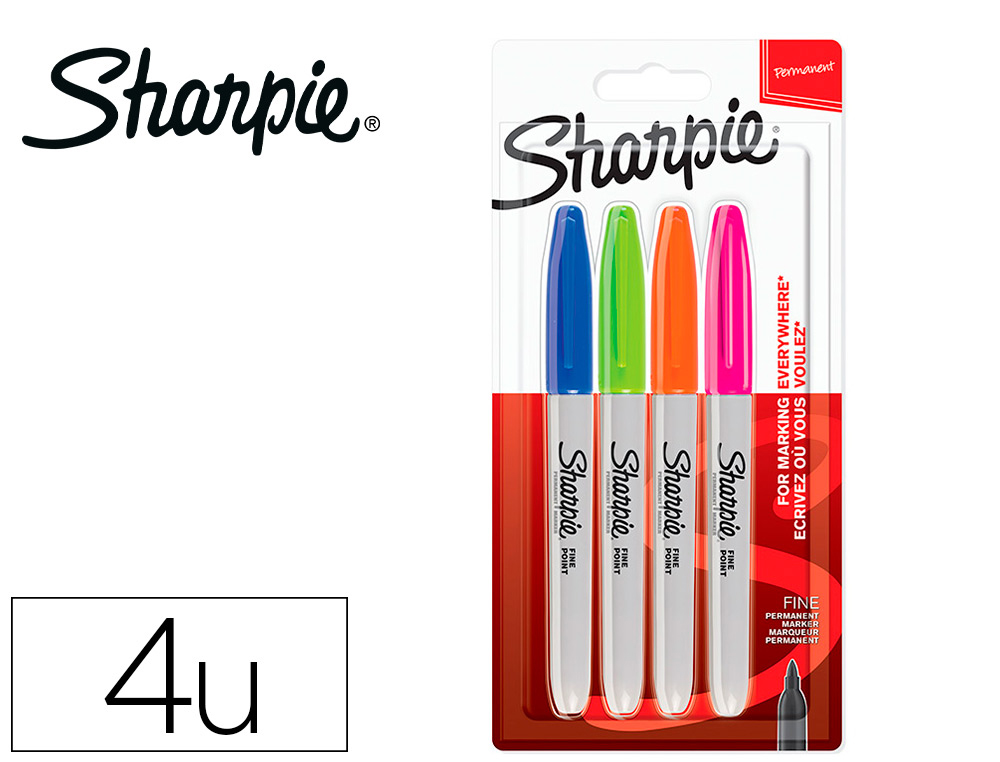 ROTULADOR SHARPIE PERMANENTE FINO BLISTER 4 UNIDADES COLORES FANTASIA SURTIDOS